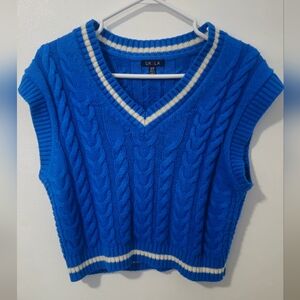 UK2LA Blue V-Neck Cable Knit Sweater